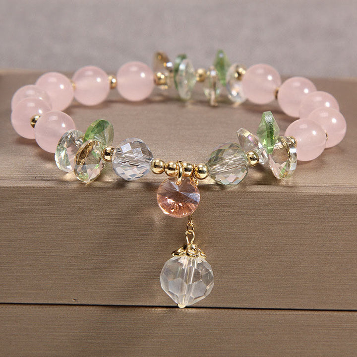 Buddha Stones Cat's Eye Pink Crystal Peace Charm Bracelet