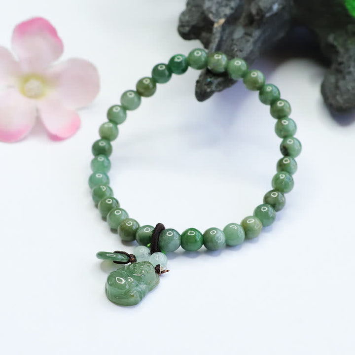 Buddha Stones Laughing Buddha Cyan Jade Healing Bracelet