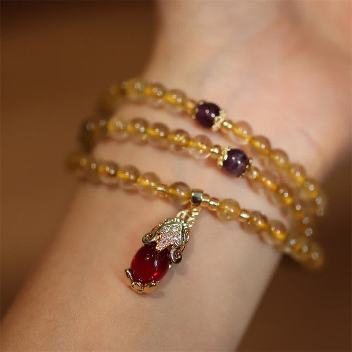 Buddha Stones Citrine Amethyst PiXiu Prosperity Happiness Protection Bracelet