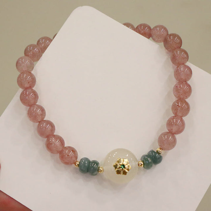 Buddha Stones Natural Strawberry Quartz Chalcedony Jade Healing Bracelet