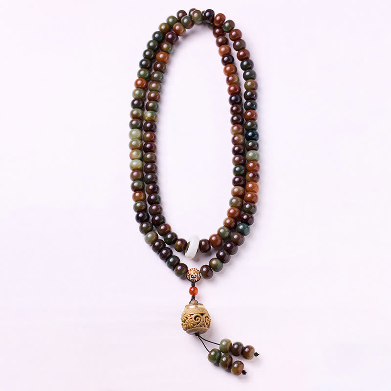 Buddha Stones 108 Mala Beads Dunhuang Color Bodhi Seed Dzi Bead Keep Away Evil Spirits Bracelet