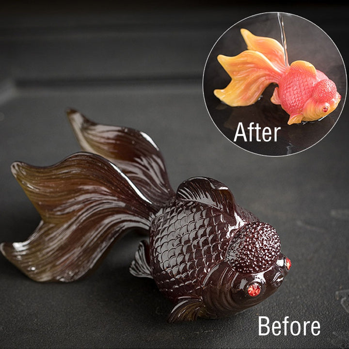 Buddha Stones Color Changing Koi Fish Resin Tea Pet Wealth Home Figurine Decoration