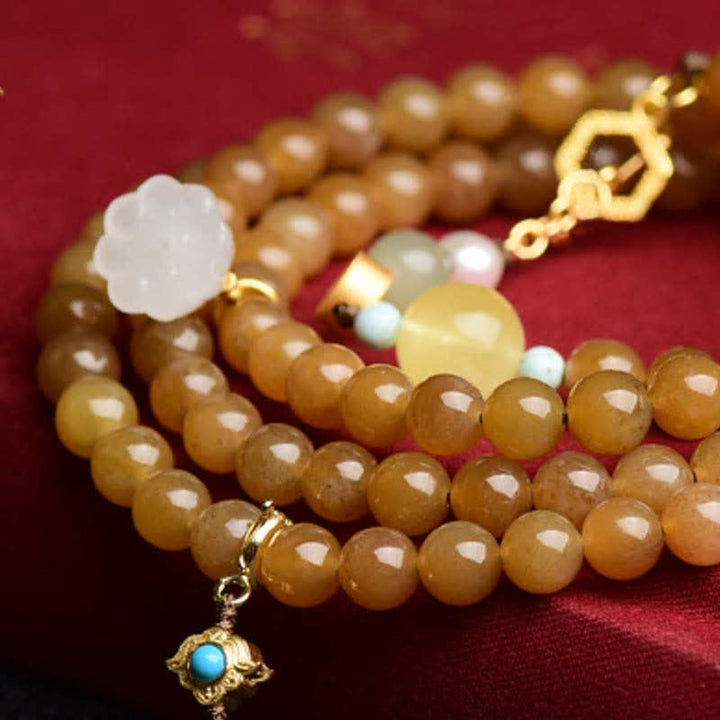 Natural Hetian Topaz Amber Lotus White Jade Pearl Success Bracelet