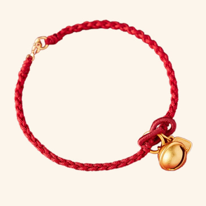 Buddha Stones Handmade Fu Character Charm Luck Happiness Bell Red Rope Bracelet