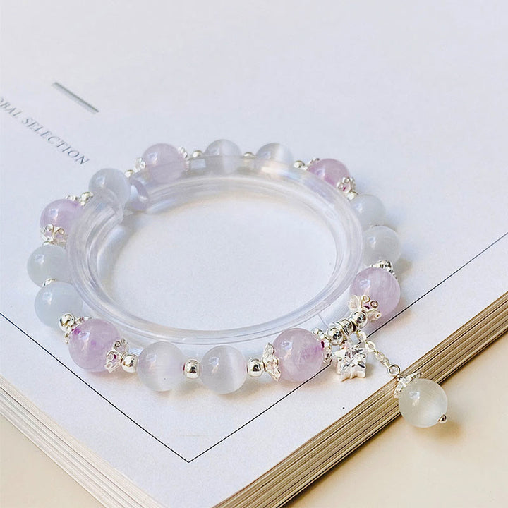 Buddha Stones 925 Sterling Silver Natural Amethyst Cat's Eye Spiritual Awareness Star Bracelet