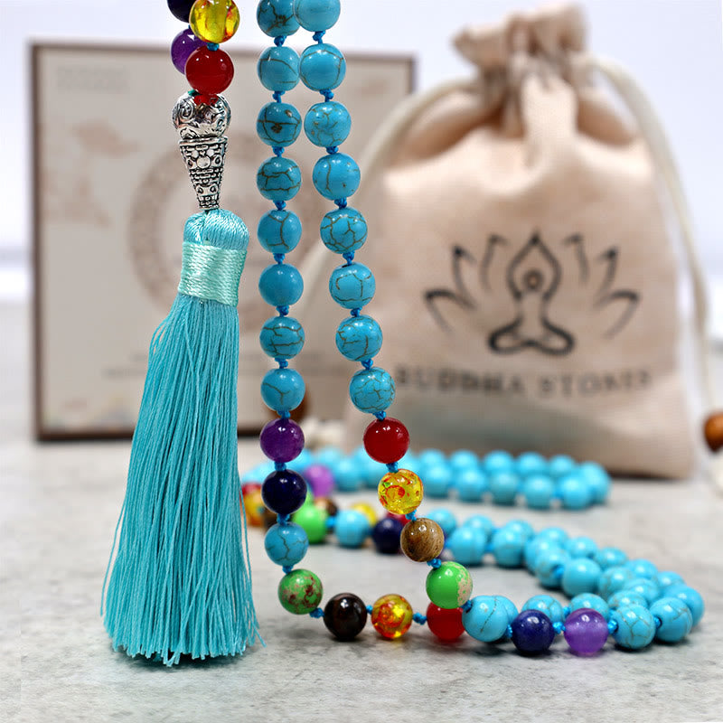 108 Mala Turquoise Beads Yoga Meditation Prayer Beads Necklace