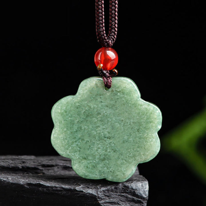 Buddha Stones Natural Lucky Four Leaf Clover Jade Prosperity Necklace Pendant