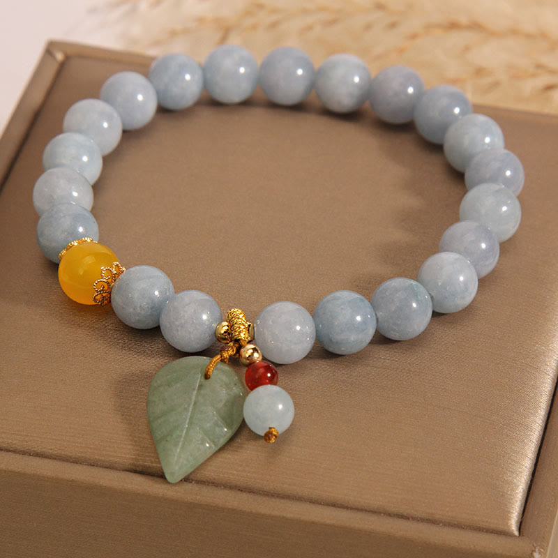 Buddha Stones Aquamarine Jade Leaf Healing Charm Bracelet