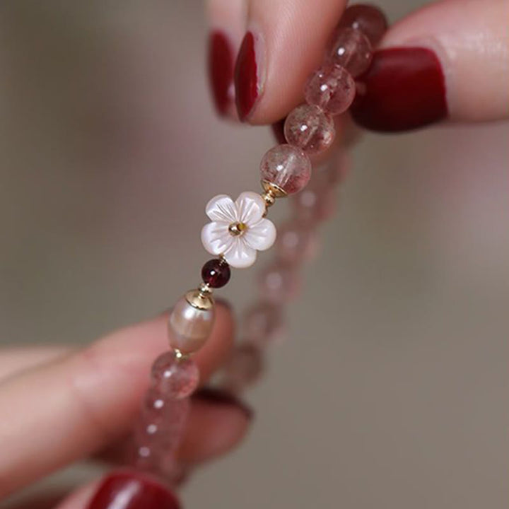 Buddha Stones Strawberry Quartz Peach Blossom Love Bracelet