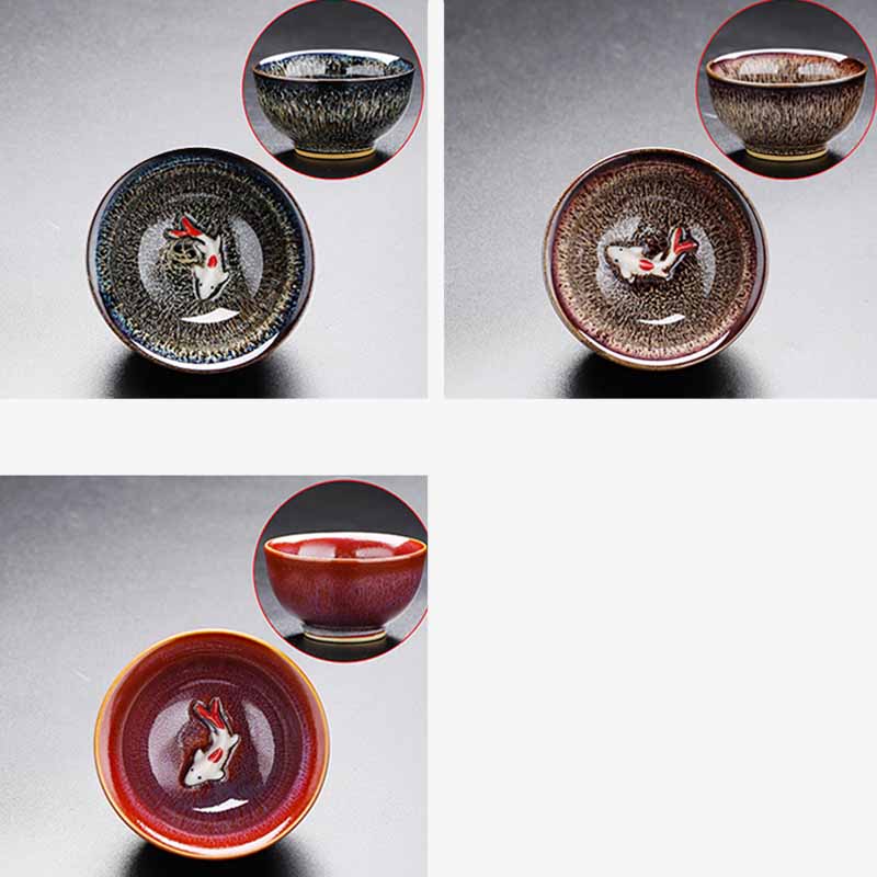 Buddha Stones Small Koi Fish Kiln Change Chinese Jianzhan Ceramic Teacup Kung Fu Tea Cup 60ml