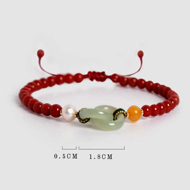 Buddha Stones Natural Red Agate Hetian Jade Double Peace Buckle Confidence Bracelet