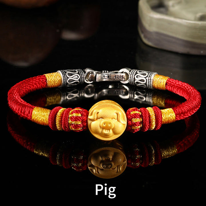 Buddha Stones 999 Gold Chinese Zodiac Auspicious Matches Om Mani Padme Hum Luck Handcrafted Bracelet