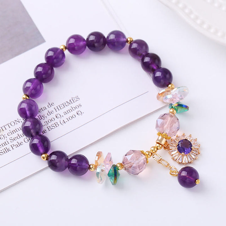 Natural Amethyst Zircon Sun Healing Spiritual Charm Bracelet