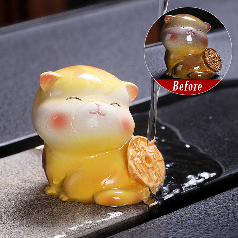 Buddha Stones Color Changing Cute Mini Cat Resin Tea Pet Wealth Home Figurine Decoration