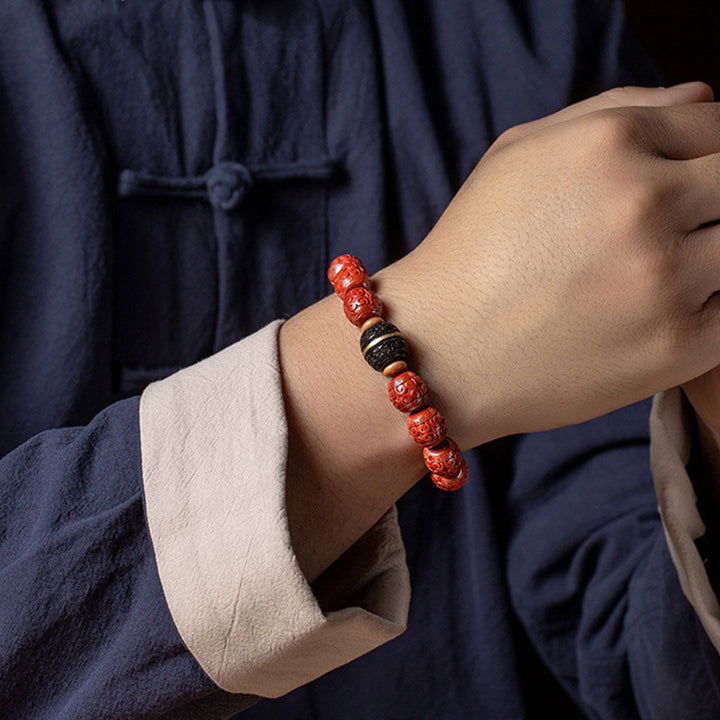 Buddha Stones Natural Cinnabar Ebony Calm Blessing Bracelet