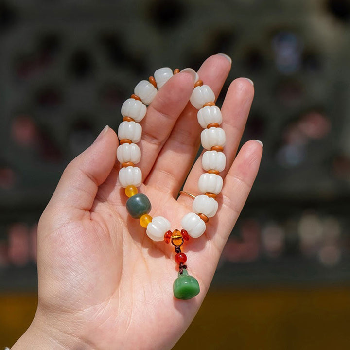 Natural Bodhi Seed Red Agate Bodhi Calm Harmony Engraved Pumpkin Bead Lotus Bracelet