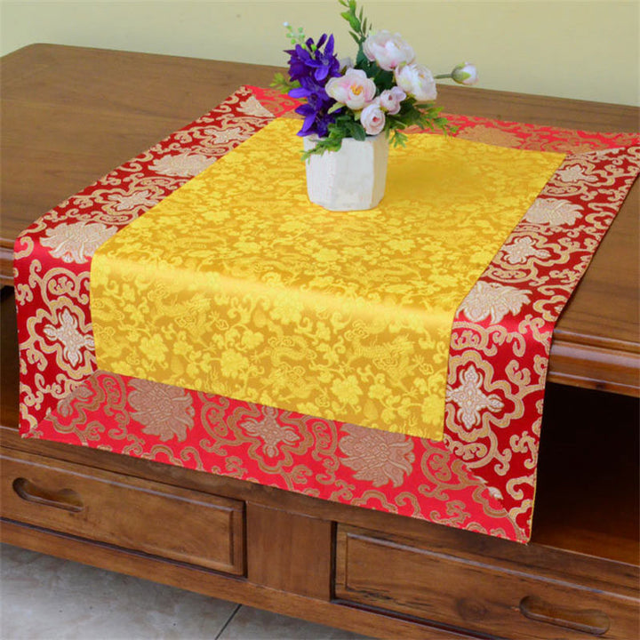 Brocade Prayer Altar Flower Vajra Dragon Pattern Auspicious Symbols Table Runner