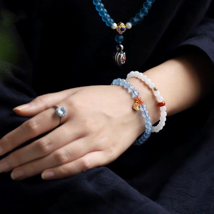 Natural Aquamarine Red Agate Healing Charm Bracelet