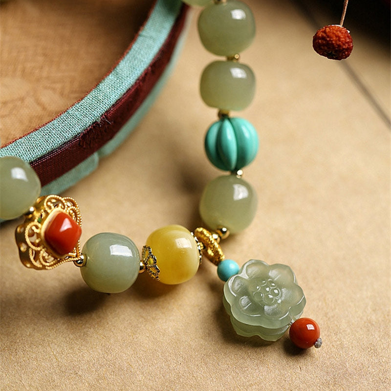 Jade Amber Lotus Bead Luck Bracelet