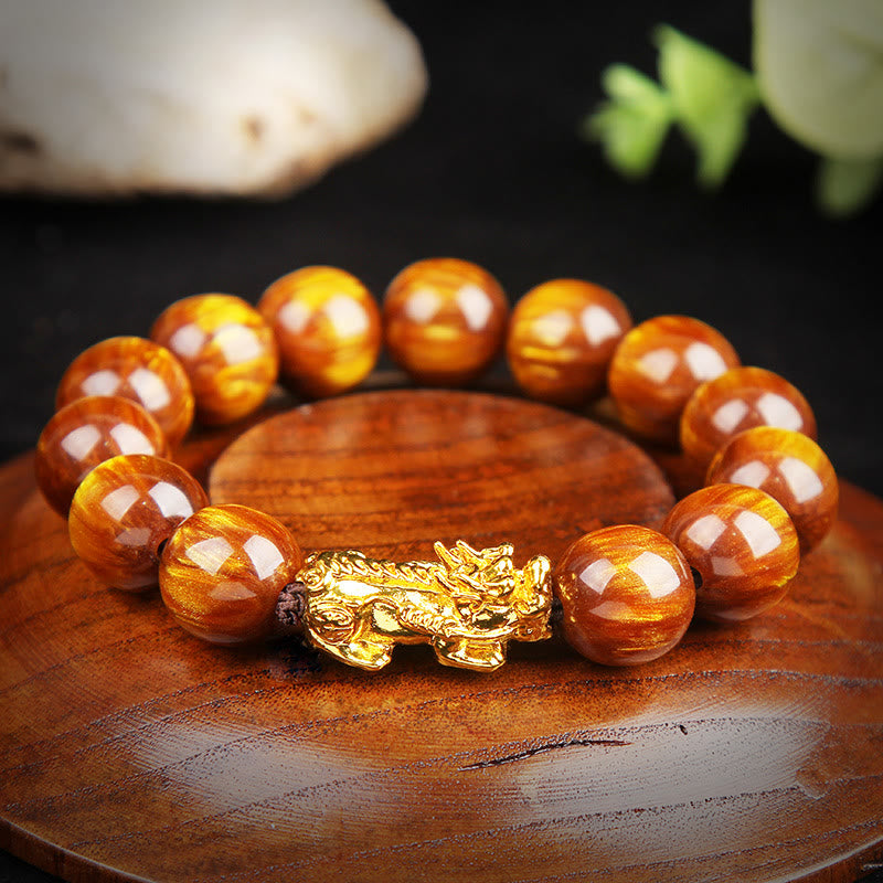 Buddha Stones Lucky Golden Tiger Eye Abundant Pixiu Bracelet