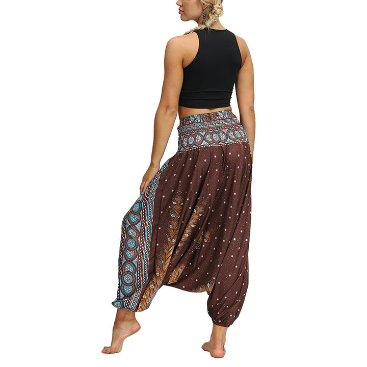 Buddha Stones Boho Feather Yoga Pants Hippie Harem Trousers Sports Fitness Dance Women's Pants