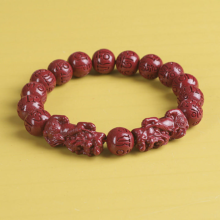 Natural Double PiXiu Cinnabar Om Mani Padme Hum Wealth Luck Bead Bracelet