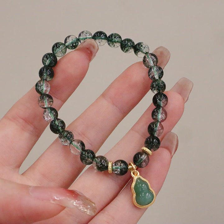 Buddha Stones Natural Green Phantom Confidence Gourd Buddha Charm Bracelet