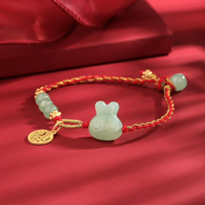 925 Sterling Silver Year of the Rabbit Hetian Jade Happiness Luck Red String Bracelet