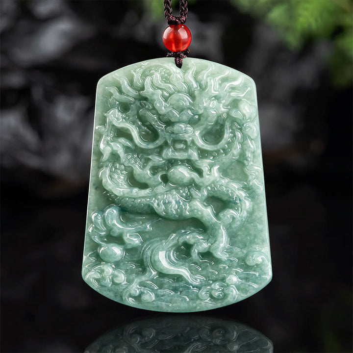 Buddha Stones Natural Jade Chinese Zodiac Dragon Sea Luck String Necklace Pendant