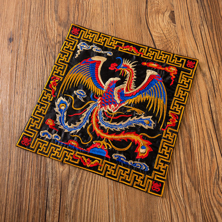 Buddha Stones Phoenix Dragon Kirin Embroidery Cup Mat Pad Tea Cup Coaster Kung Fu Tea Mat