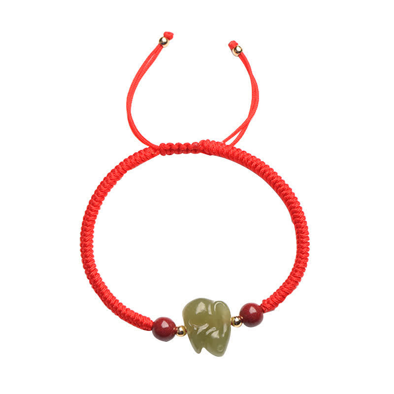 Year of the Rabbit Hetian Jade Bunny Cinnabar Beaded Abundance String Bracelet