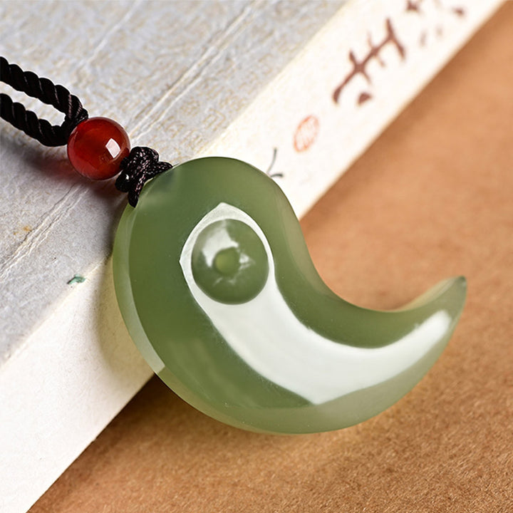 Yin Yang White Jade Cyan Jade Protection Blessing Necklace String Pendant