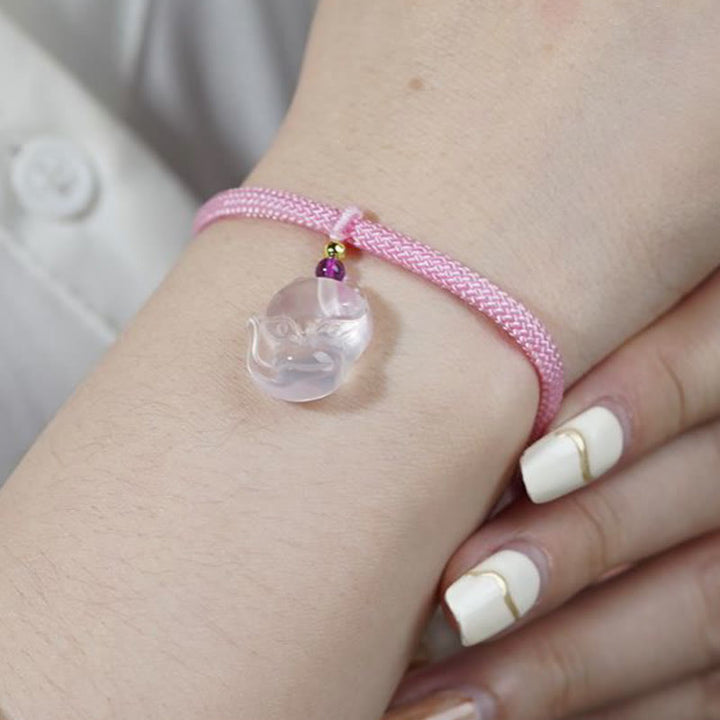 Lucky Pink Crystal Fox Love String Bracelet