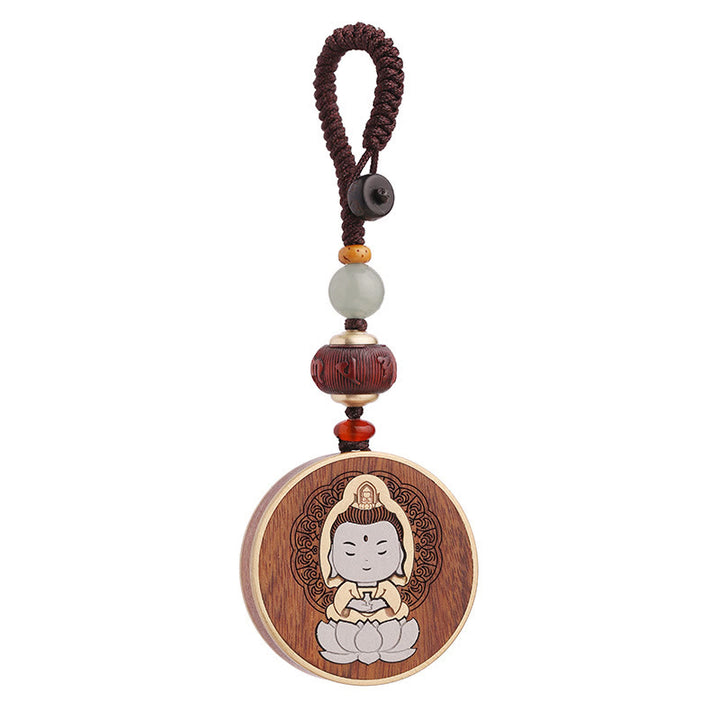 Buddha Stones Ebony Wood Rosewood Buddha Avalokitesvara Om Mani Padme Hum Balance Car Key Chain Decoration