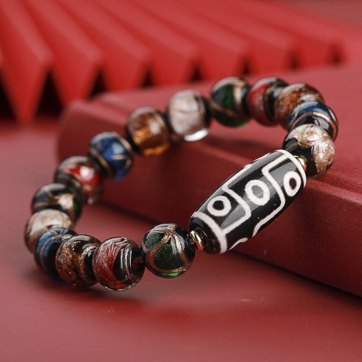 Buddha Stones Tibetan Nine-Eye Dzi Bead Three-eyed Dzi Bead Liuli Glass Bead Wealth Bracelet