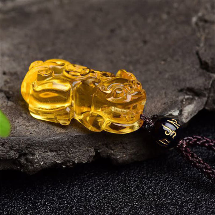 Buddha Stones FengShui Citrine PiXiu Wealth Necklace Pendant