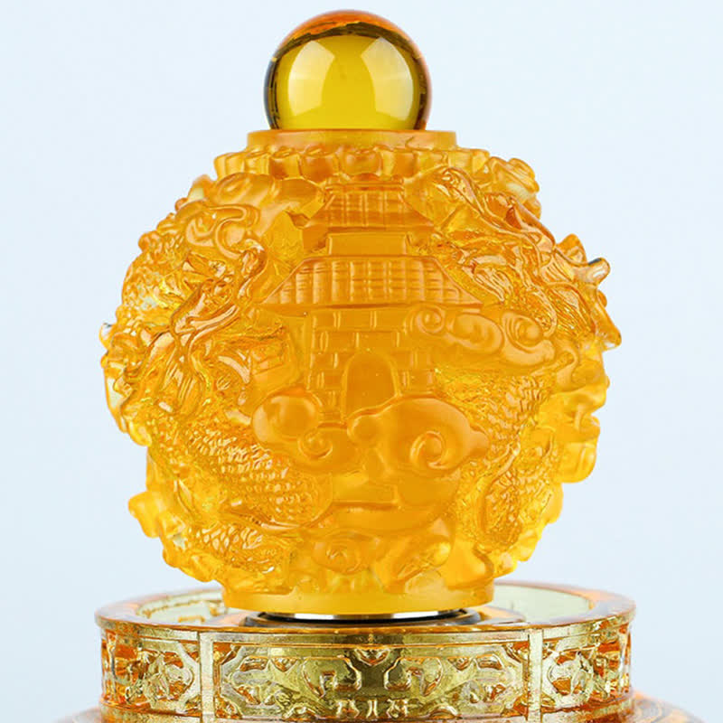 Buddha Stones Feng Shui Auspicious Dragon Handmade Liuli Crystal Rotatable Art Piece Luck Home Office Decoration