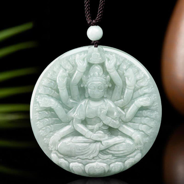 Thousand-Hand Kwan Yin Avalokitesvara Jade Blessing String Necklace Pendant