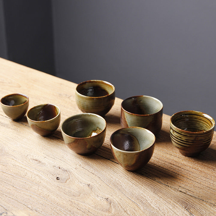 Buddha Stones Vintage Brown Beige Kiln Change Ceramic Teacup Kung Fu Tea Cup Bowl