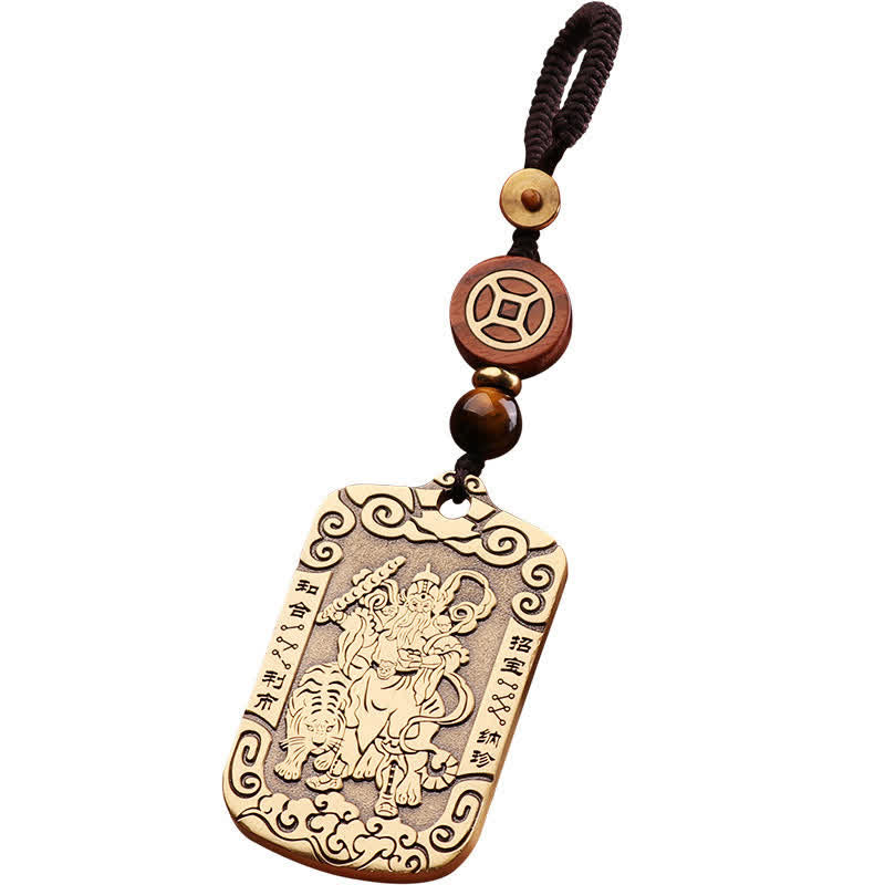 Buddha Stones God of Wealth Zhao Gongming Copper Protection Necklace Pendant Key Chain