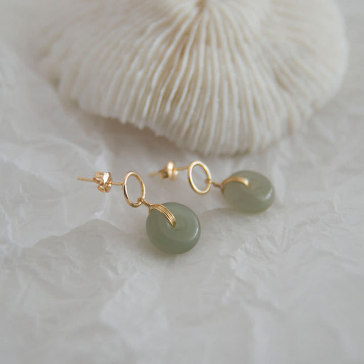 Round Jade Peace Buckle Luck Drop Earrings