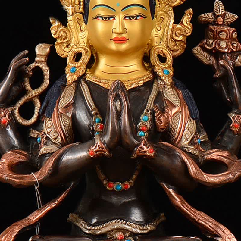 Bodhisattva Chenrezig Four-armed Avalokitesvara Protection Copper Statue Decoration