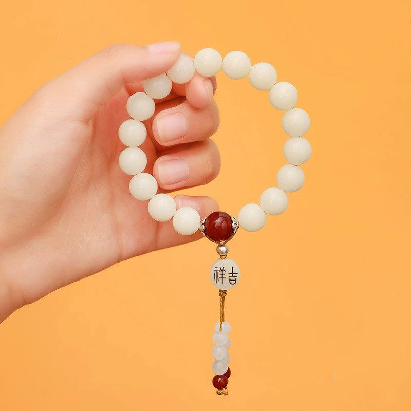 Buddha Stones Bodhi Seed Red Agate Black Obsidian Pink Crystal Rutilated Quartz Peace Wrist Mala Bracelet