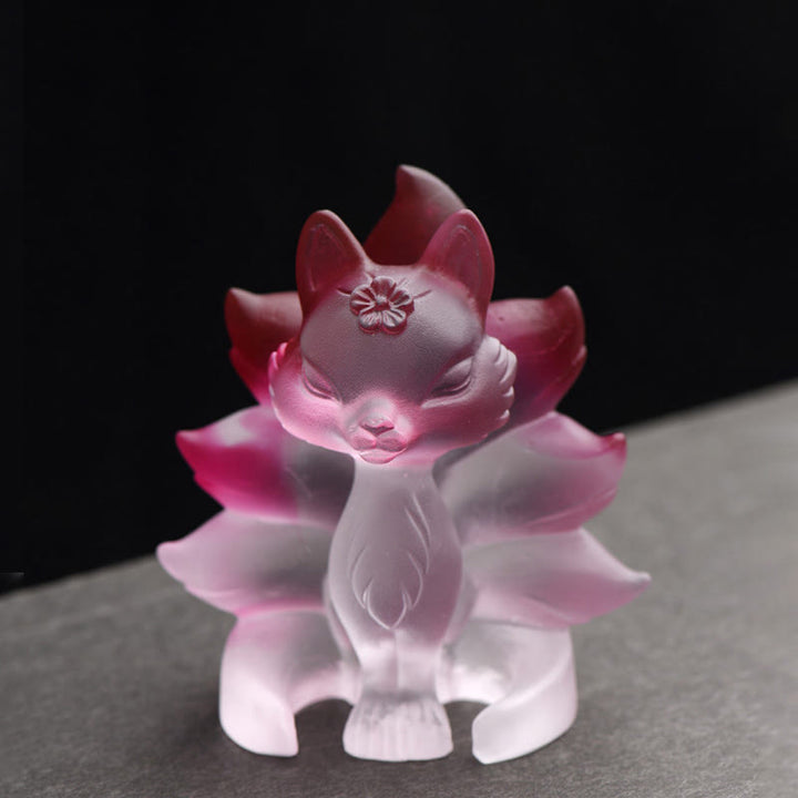 Buddha Stones Small Nine Tailed Fox Success Strength Home Figurine Decoration