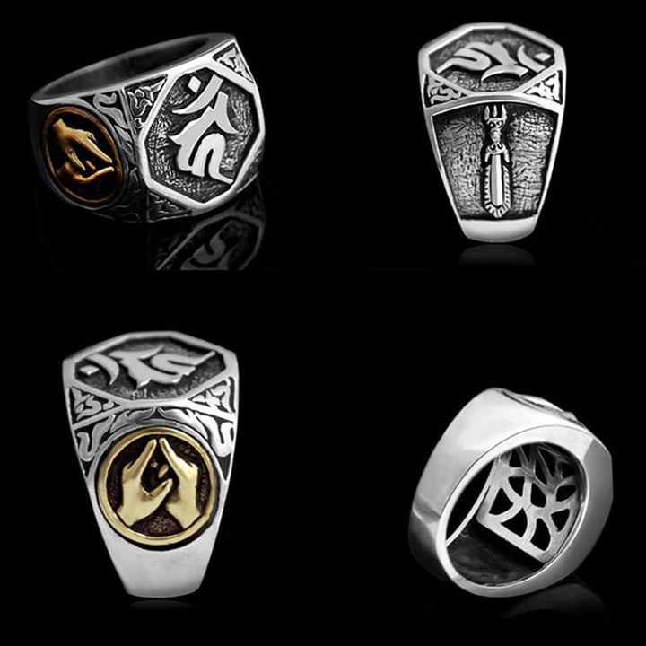 Buddha Stones 925 Sterling Silver Sanskrit Design Carved Protection Adjustable Ring