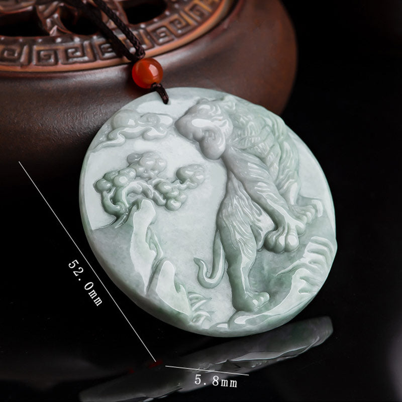 Buddha Stones Chinese Zodiac Tiger Jade Protection Necklace String Pendant