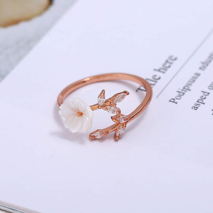 Buddha Stones Plum Blossom Leaf Pattern Copper Luck Ring