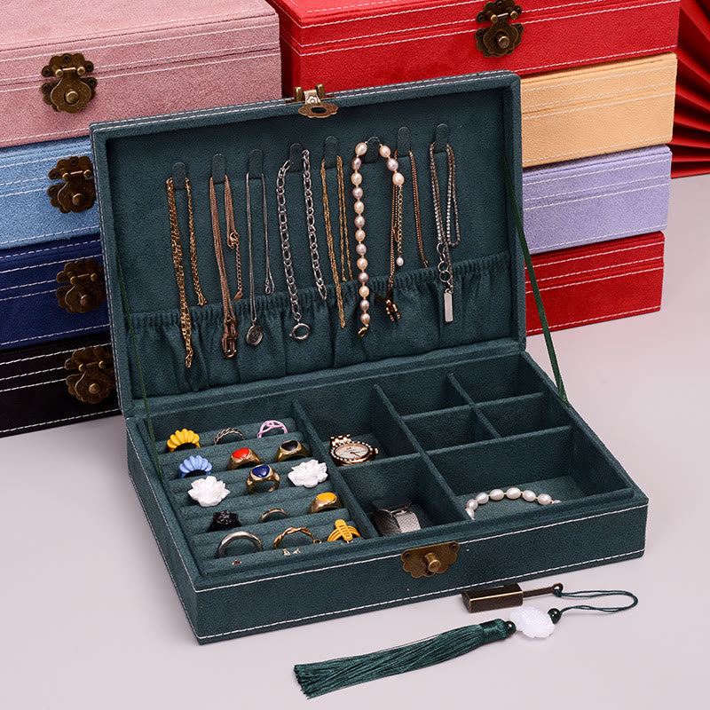 Buddha Stones Simple Design Jewelry Box Organizer Single Layer Flannel Jewelry Storage Box With Lock