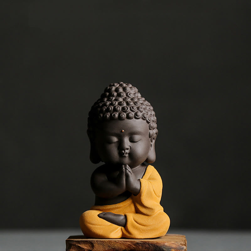 Buddha Stones Small Buddha Serenity Purple Clay Home Desk Decoration