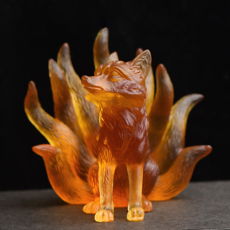 Buddha Stones Small Nine Tailed Fox Success Strength Home Figurine Decoration